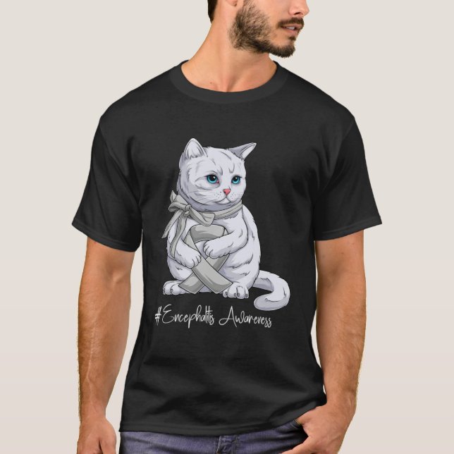 Encephalitis Awareness Month Silver Ribbon Cat T-Shirt (Vorderseite)