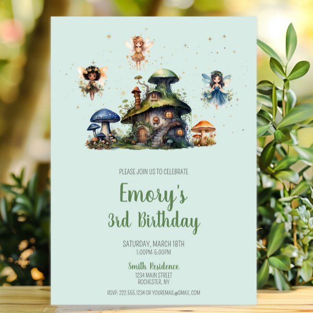 Enchangerie Mushroom zum 3. Geburtstag Einladung (Enchanted Fairy 3rd Birthday Mushroom Invitation, Whimsical Fairy Garden Invite, Woodland Pixie)