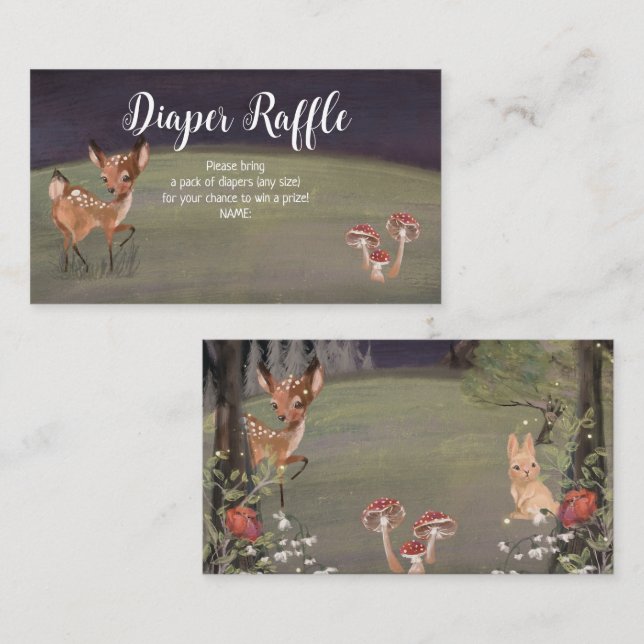 Enchangerissene Woodland Diaper Raffle Babyduschka Begleitkarte (Vorne/Hinten)