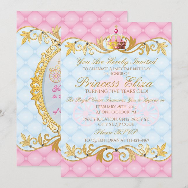 Enchantant, jolie princesse Birthday Invitations (Devant / Derrière)