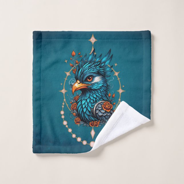 Enchantant oiseau bleu majestueux. (Gant de toilette)