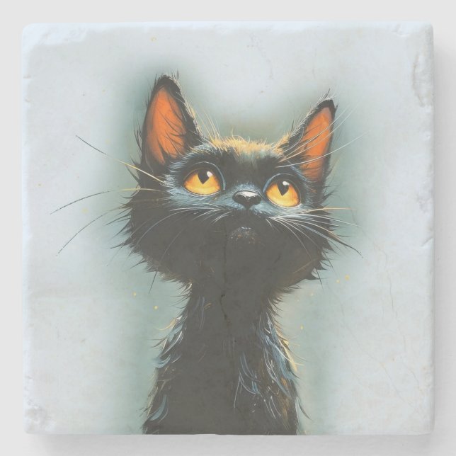 Enchanted Black Cat Steinuntersetzer (Vorderseite)