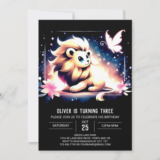 Enchanted Boho Lion Birthday Einladung (Vorderseite)