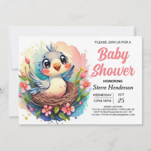 Enchanted Boho Woodland Bird Baby Shower Einladung
