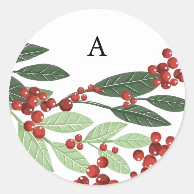 Enchanted Botanical Monogram Christmas Envelope Runder Aufkleber (Vorderseite)
