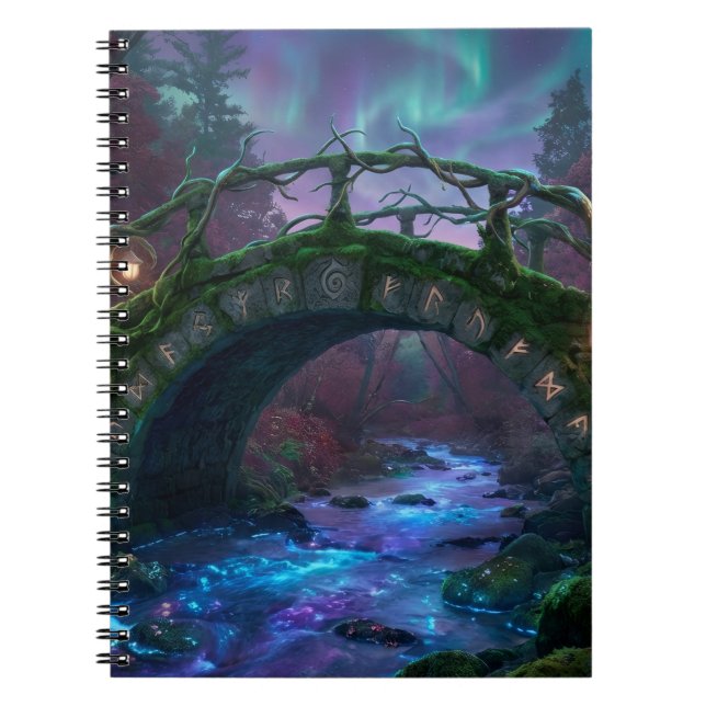 Enchanted bridge to mystical forest Northern Light Notizblock (Vorderseite)