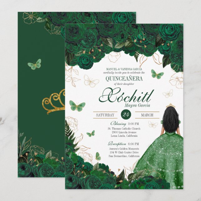 Enchanted Butterfly Garden Emerald Green Quince Einladung (Vorne/Hinten)