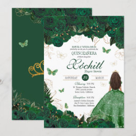 Enchanted Butterfly Garden Emerald Quinceanera Einladung