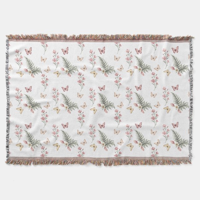 Enchanted Butterfly Garden Romantic Floral Pattern Decke (Vorderseite)