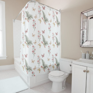 Enchanted Butterfly Garden Romantic Floral Pattern Duschvorhang
