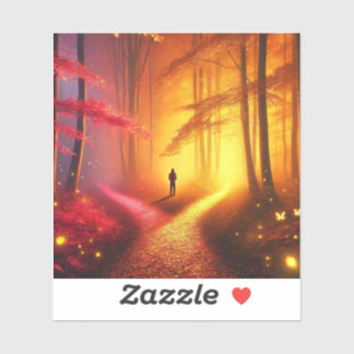 Enchanted Crossroads – Vibrant Autumn Forest Art P Aufkleber