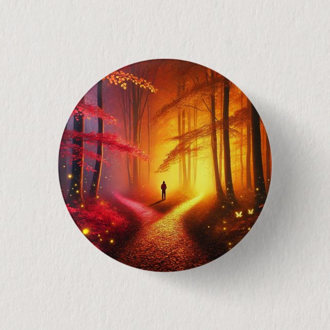 Enchanted Crossroads – Vibrant Autumn Forest Art P Button (Vorderseite)