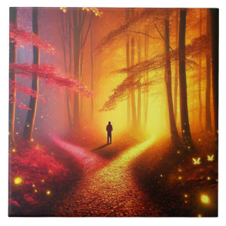 Enchanted Crossroads – Vibrant Autumn Forest Art P Fliese