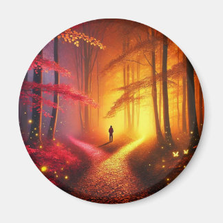 Enchanted Crossroads – Vibrant Autumn Forest Art P Magnet