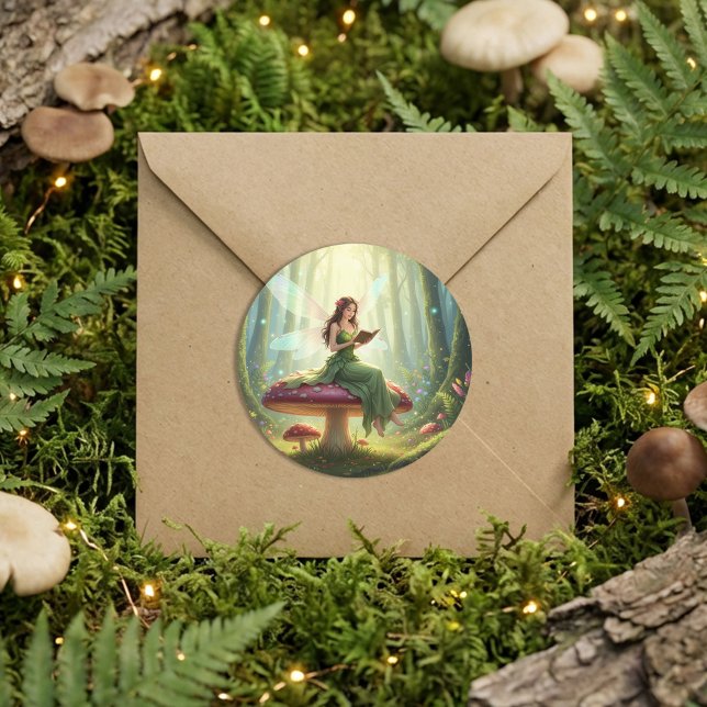 Enchanted Day Fairy Reading a Book Runder Aufkleber (Von Creator hochgeladen)