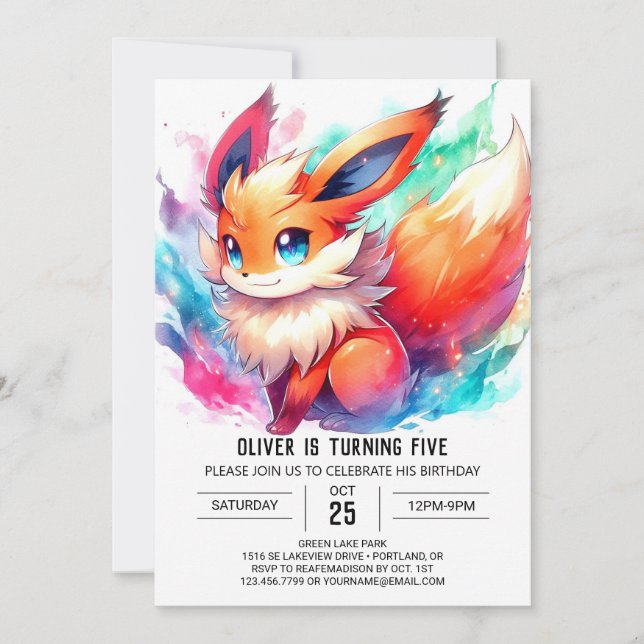 Enchanted Digital Fox Geburtstag Einladung (Vorderseite)
