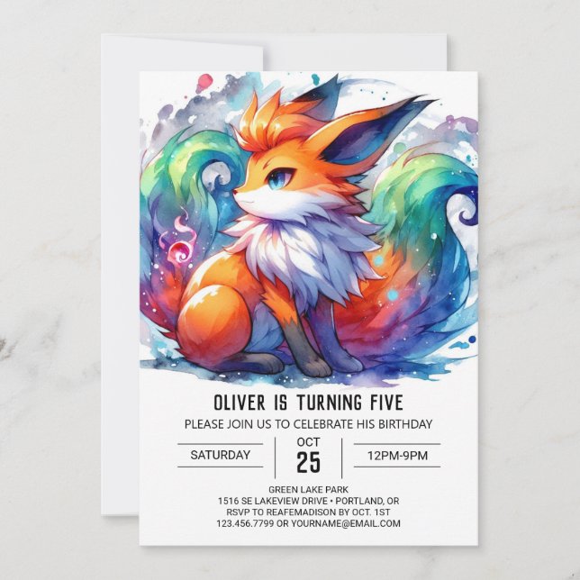 Enchanted Digital Fox Geburtstag Einladung (Vorderseite)