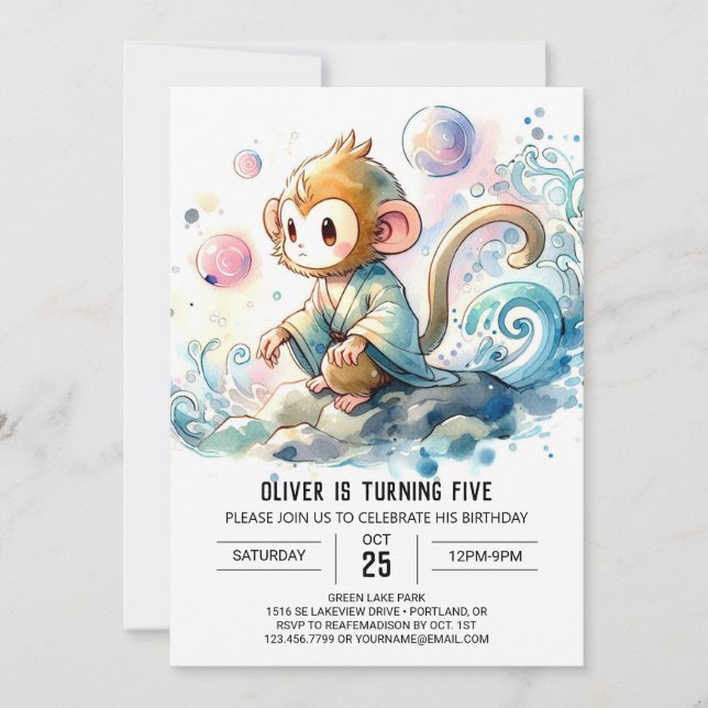 Enchanted Digital Monkey zum Geburtstag Einladung (Vorderseite)