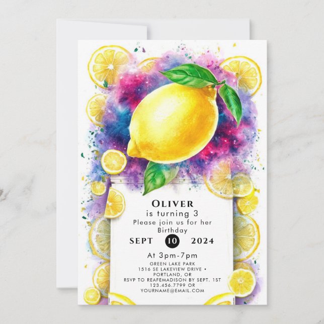 Enchanted Editable Lemon Birthday Einladung (Vorderseite)