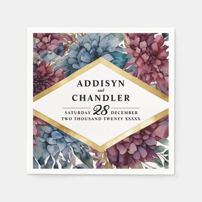 Enchanted Elegance Jewel Toned Floral Wedding Serviette (Vorderseite)