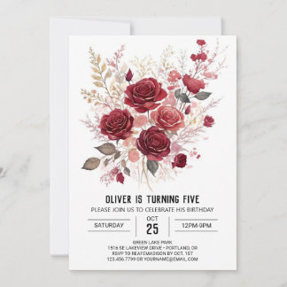 Enchanted Elegant Burgund Floral Geburtstag Einladung