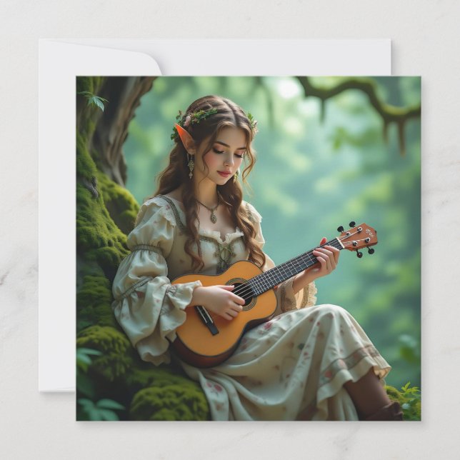Enchanted  Elven Fairy Playing Ukulele Karte (Vorderseite)