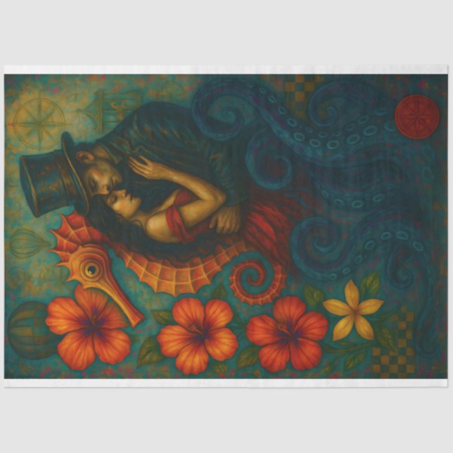 Enchanted Embrace – Fantasy Steampunk Decoupage  Seidenpapier (Vorderseite)