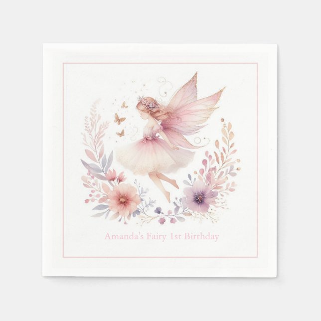 Enchanted Fairy 1. Geburtstag Party Serviette (Vorderseite)