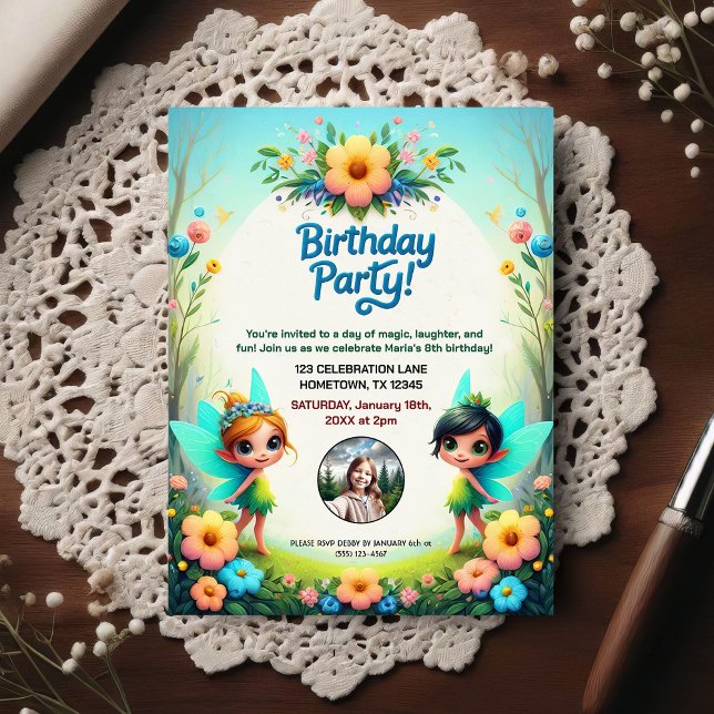 Enchanted Fairy Birthday Party Photo Invitation Postkarte (Von Creator hochgeladen)