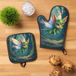 Enchanted Fairy Critter – Magical Forest Sprite  Ofenhandschuh & Topflappen-Set