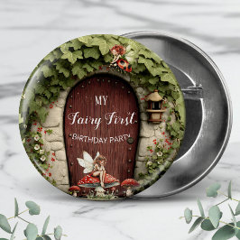 Enchanted Fairy First Birthday Girl Party Button