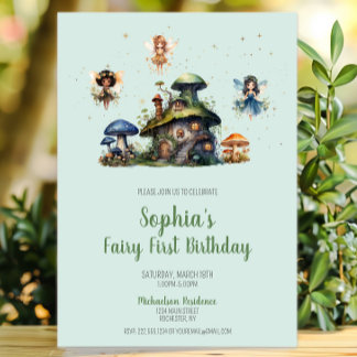 Enchanted Fairy First Birthday Mushroom Einladung