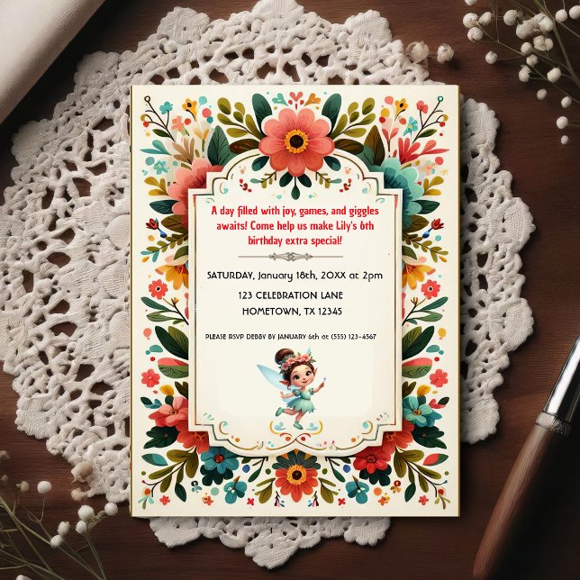 Enchanted Fairy Floral Birthday Invitation Postkarte (Von Creator hochgeladen)