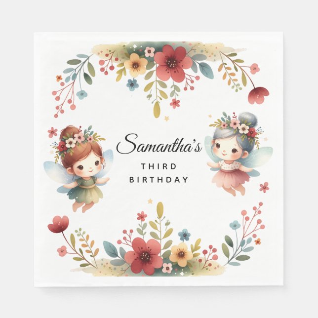 Enchanted Fairy Garden Girl Birthday Party Serviette (Vorderseite)