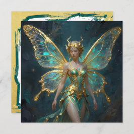 Enchanted Fairy in Gold and Turquoise Blank Karte