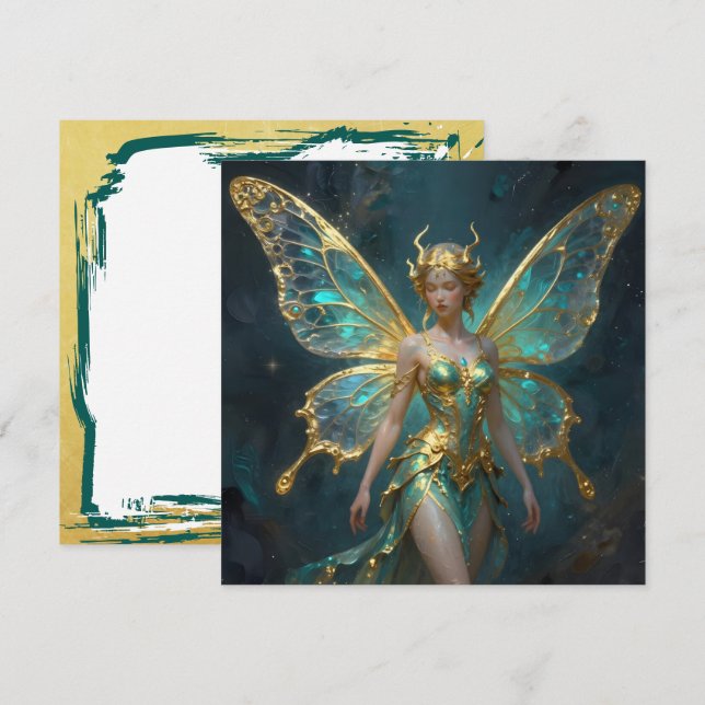 Enchanted Fairy in Gold and Turquoise Blank Karte (Vorne/Hinten)