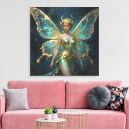 Enchanted Fairy in Gold and Turquoise Leinwanddruck