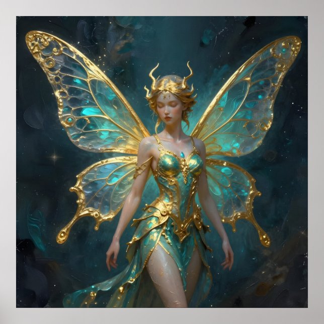 Enchanted Fairy in Gold and Turquoise  Poster (Vorne)