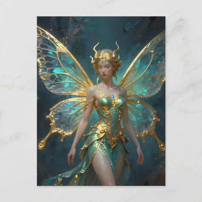 Enchanted Fairy in Gold and Turquoise  Postkarte (Vorderseite)