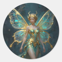 Enchanted Fairy in Gold and Turquoise Runder Aufkleber