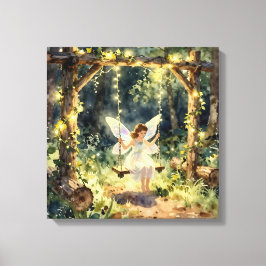 Enchanted Fairy on a Swing in a Magical Forest Leinwanddruck