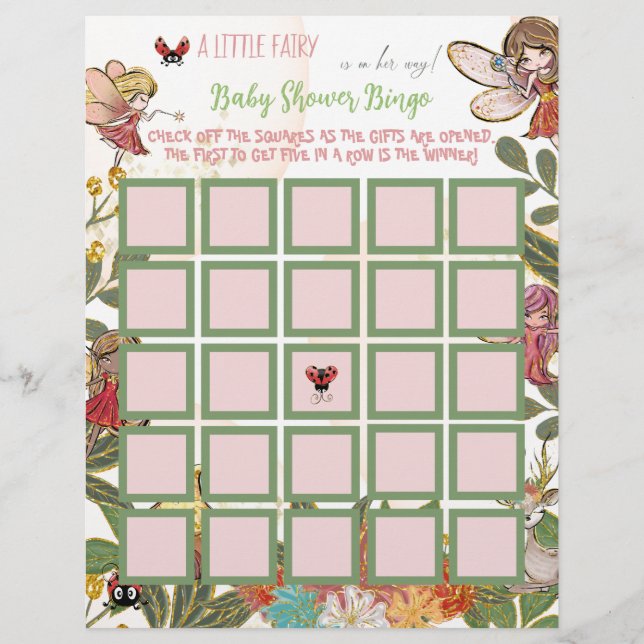 Enchanted Fairy Whimsical Ladybug Baby Bingo Game Flyer (Vorne)