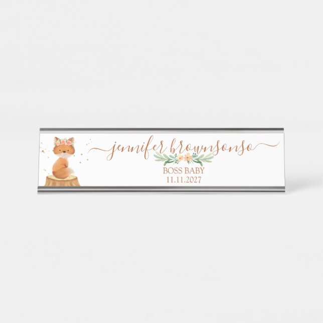 Enchanted Forest Baby Shower Schreibtischnamensplakette (Vorderseite )