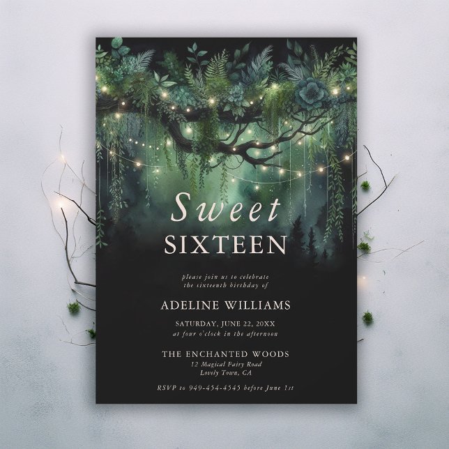 Enchanted Forest Emerald Floral Fairy Sweet 16 Einladung (enchanted forest sweet 16 emerald green greenery arch woodland fairy tale woodland invitation)