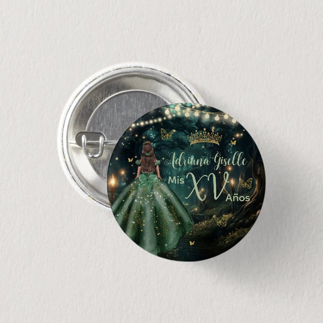 Enchanted Forest Emerald Green Quinceañera 16. Button (Vorne & Hinten)