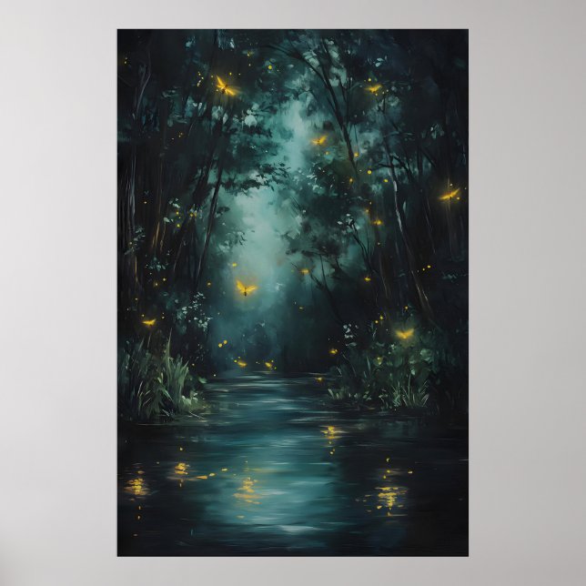 Enchanted Forest Fireflies Art Printable Magical Poster (Vorne)