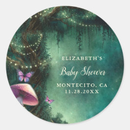 Enchanted Forest Mushrooms Baby Shower Welcome Runder Aufkleber