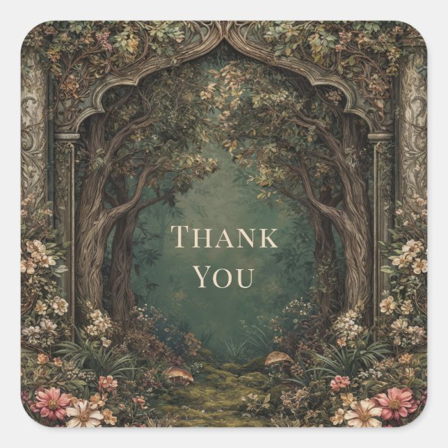 Enchanted Forest Ornate Arch Fairytale Woodland Quadratischer Aufkleber (Vorderseite)