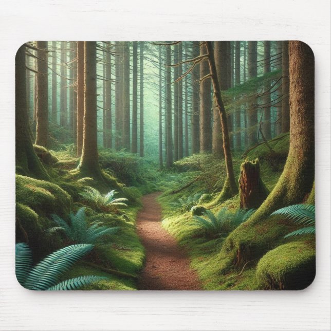 Enchanted Forest Path – Tranquil Green Escape Mousepad (Vorne)