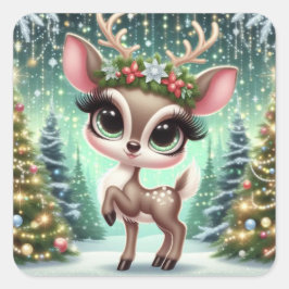 Enchanted Forest Reindeer Princess Quadratischer Aufkleber